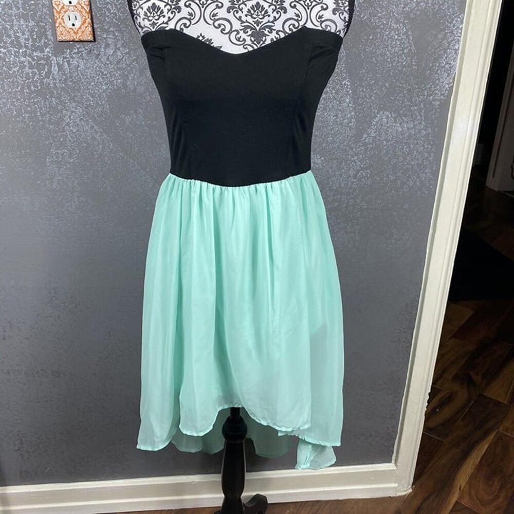 Miss Chievous Black And Teal Strapless High Low Dress. Size XL Party Dress.